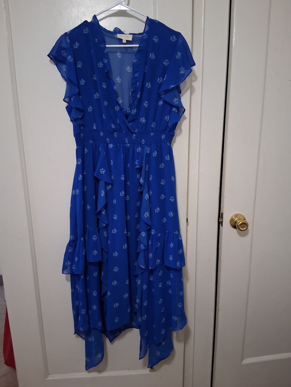 Blue Ruffle Wrap Midi Dress - By MELLODAY SIZE XL